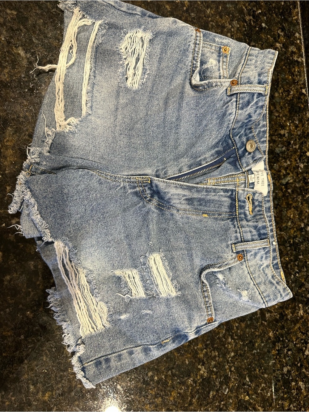 #317 Love Tree Light Blue Distressed Denim Shorts with Frayed Hem